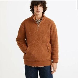 New Madewell Men’s Small Sweater Pullover Sweater Sweatshirt Brown Rust Sherpa